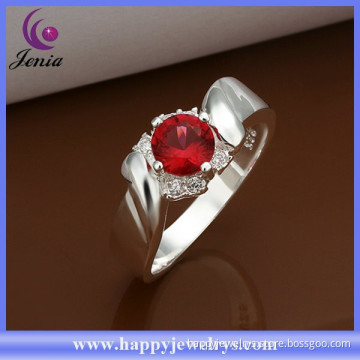 Beautiful red zircon hot selling 925 silver plated fashion wedding ring (CR367)